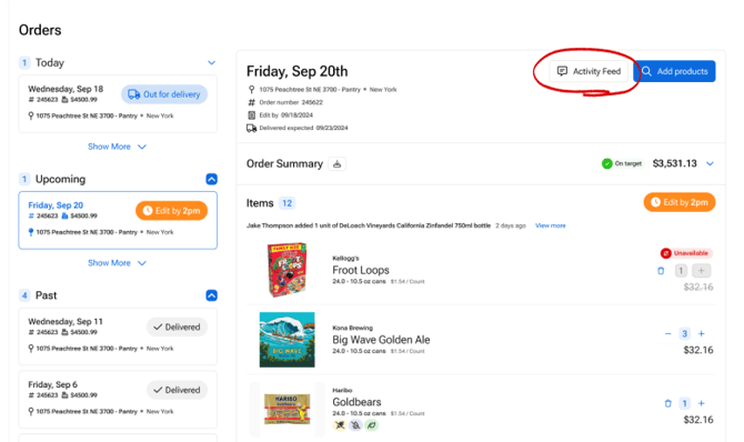Order Commenting Activity Feed