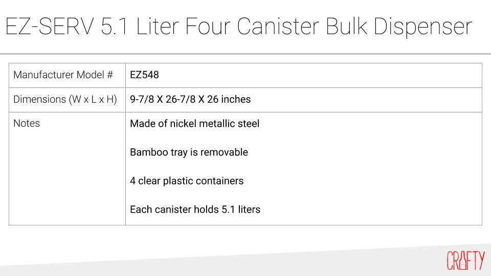 Bulk office snack dispenser EZ-Serve 5.1 Liter 4 Canister specs