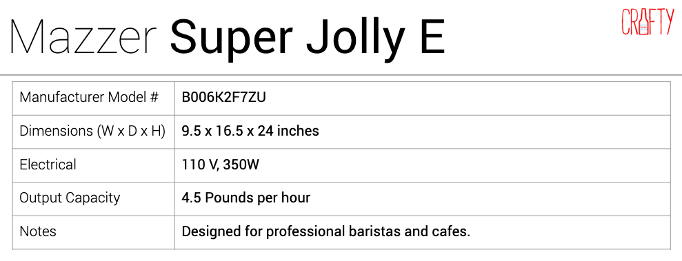 office coffee grinder mazzer super jolly e specs