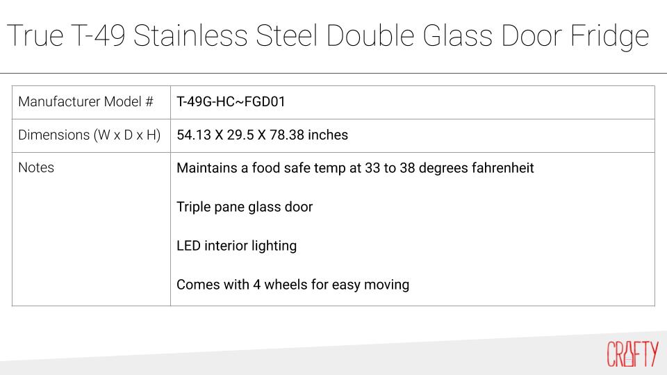 True t-49 double glass door corporate fridge specs