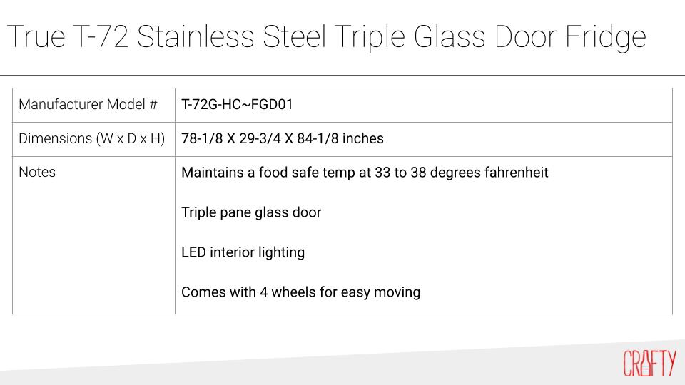 True t-72  triple glass door corporate fridge specs
